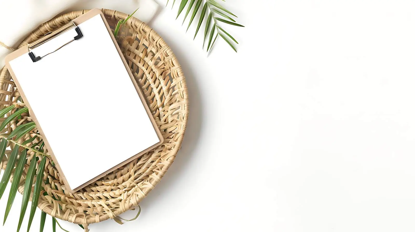 Flatlay with Clipboard and Glasses on Rattan — free download from Dotvec