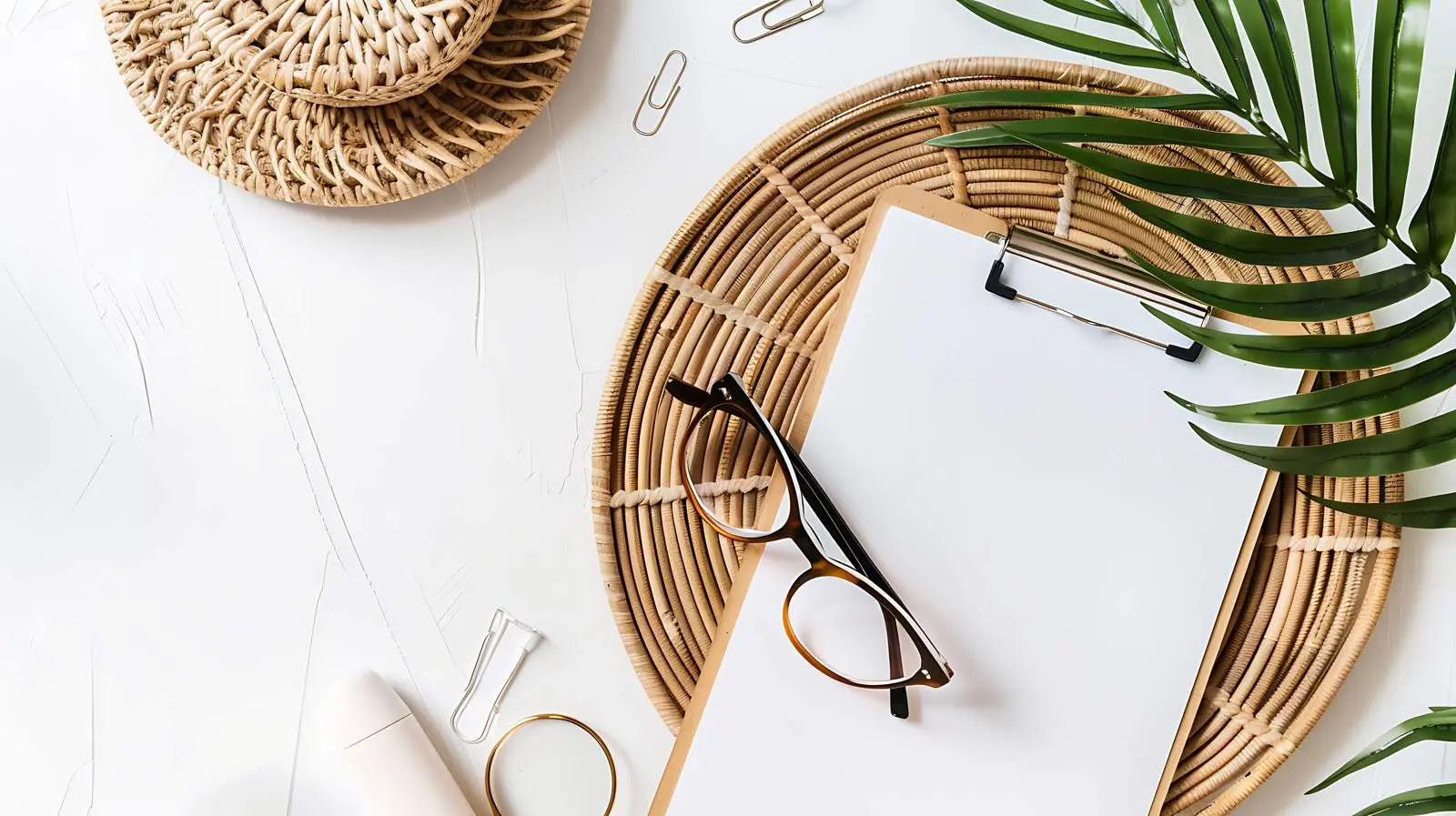 Flatlay with Clipboard, Glasses, and Headphones – free mark image from Dotvec