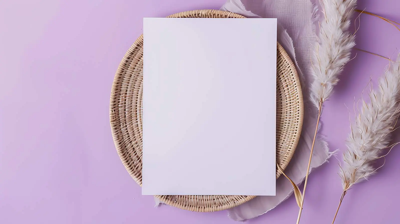 Flatlay with Blank Paper and Rattan Plate – free shadow image from Dotvec