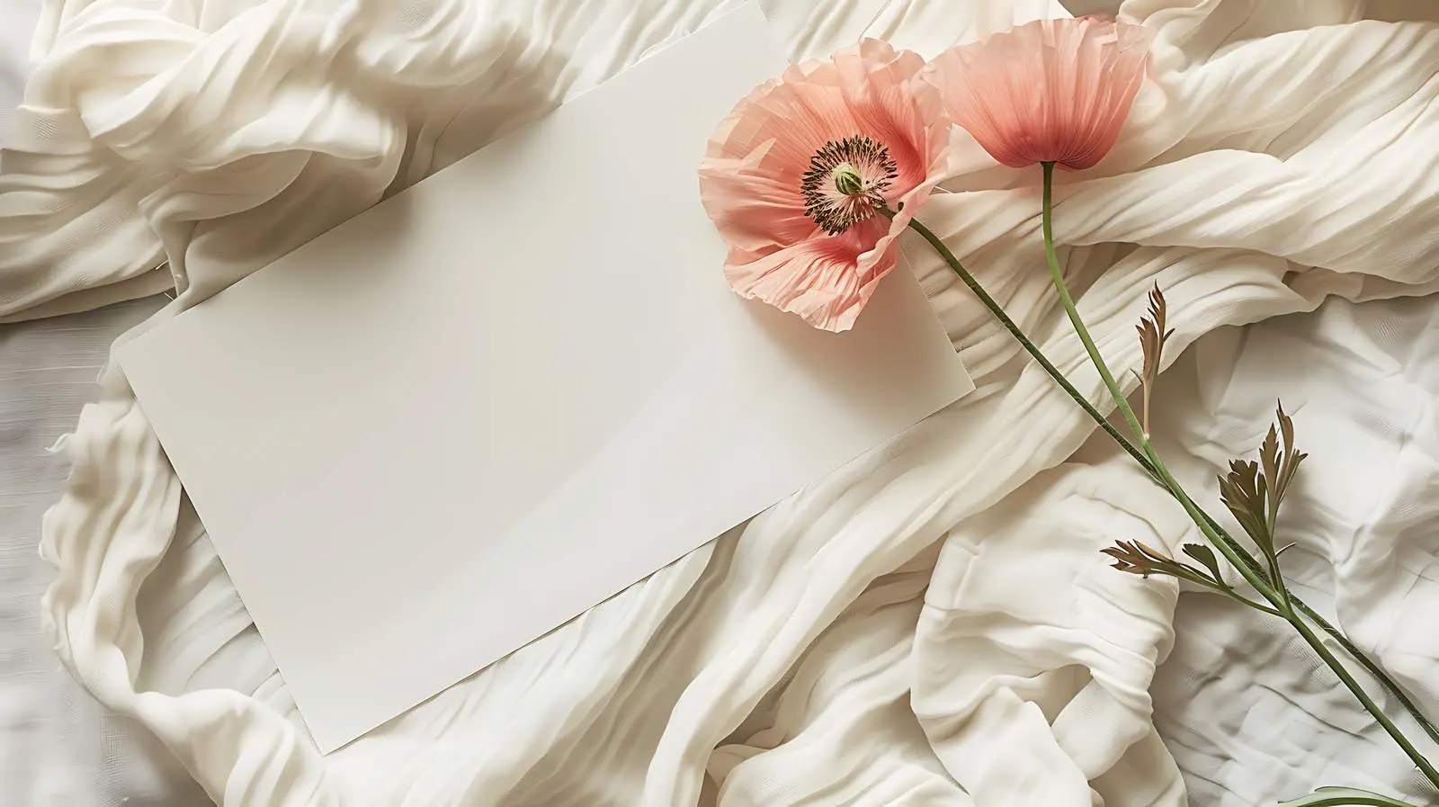 Flatlay of Blank Paper and Pink Poppy Flower — free download from Dotvec