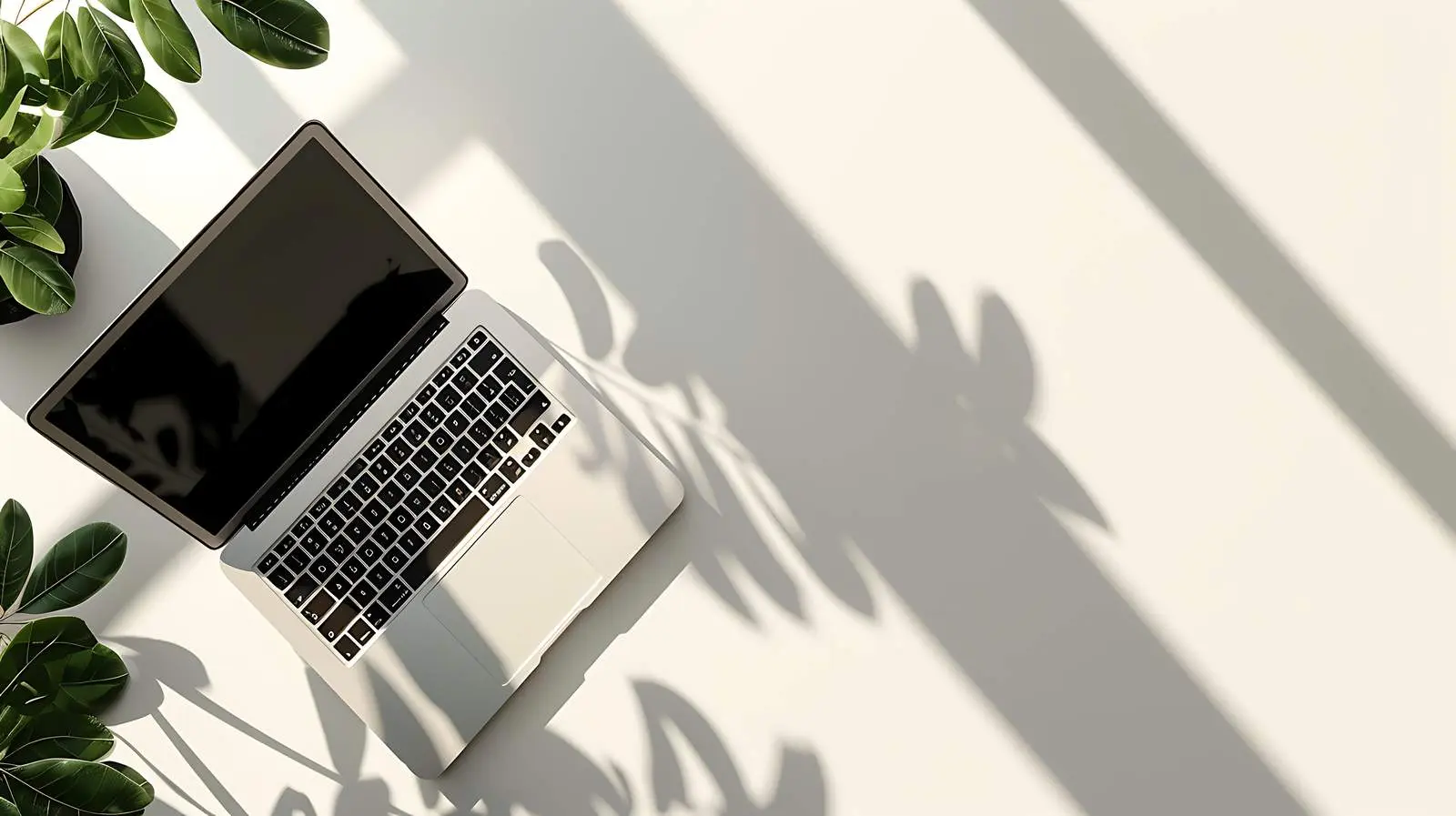 Laptop Flatlay with Gentle Sunlight Shadow – free free image from Dotvec