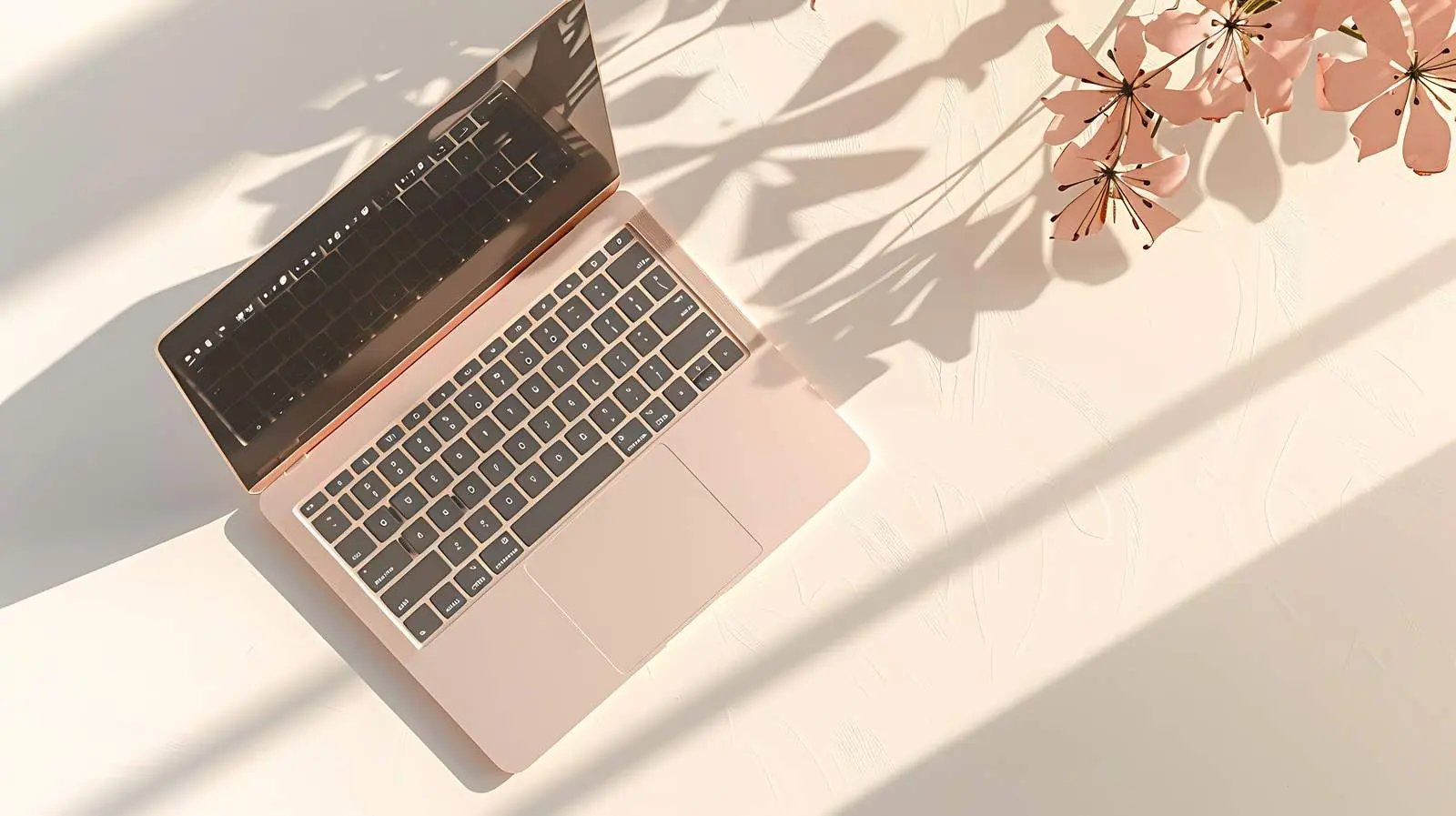 Gentle Sunlit Flatlay of Laptop and Workspace — free download from Dotvec
