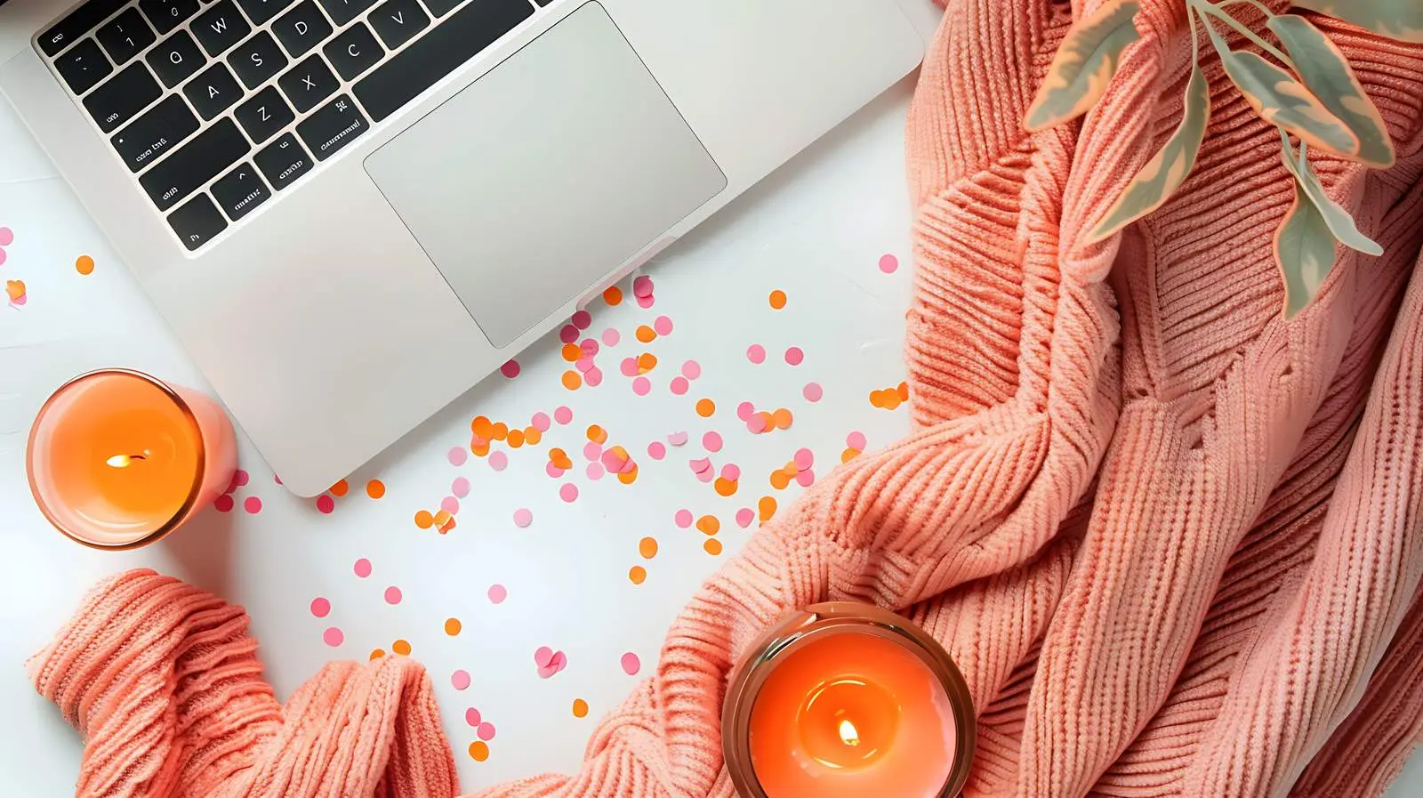 Elegant Flatlay of Laptop on Salmon Blanket – free salmon color image from Dotvec
