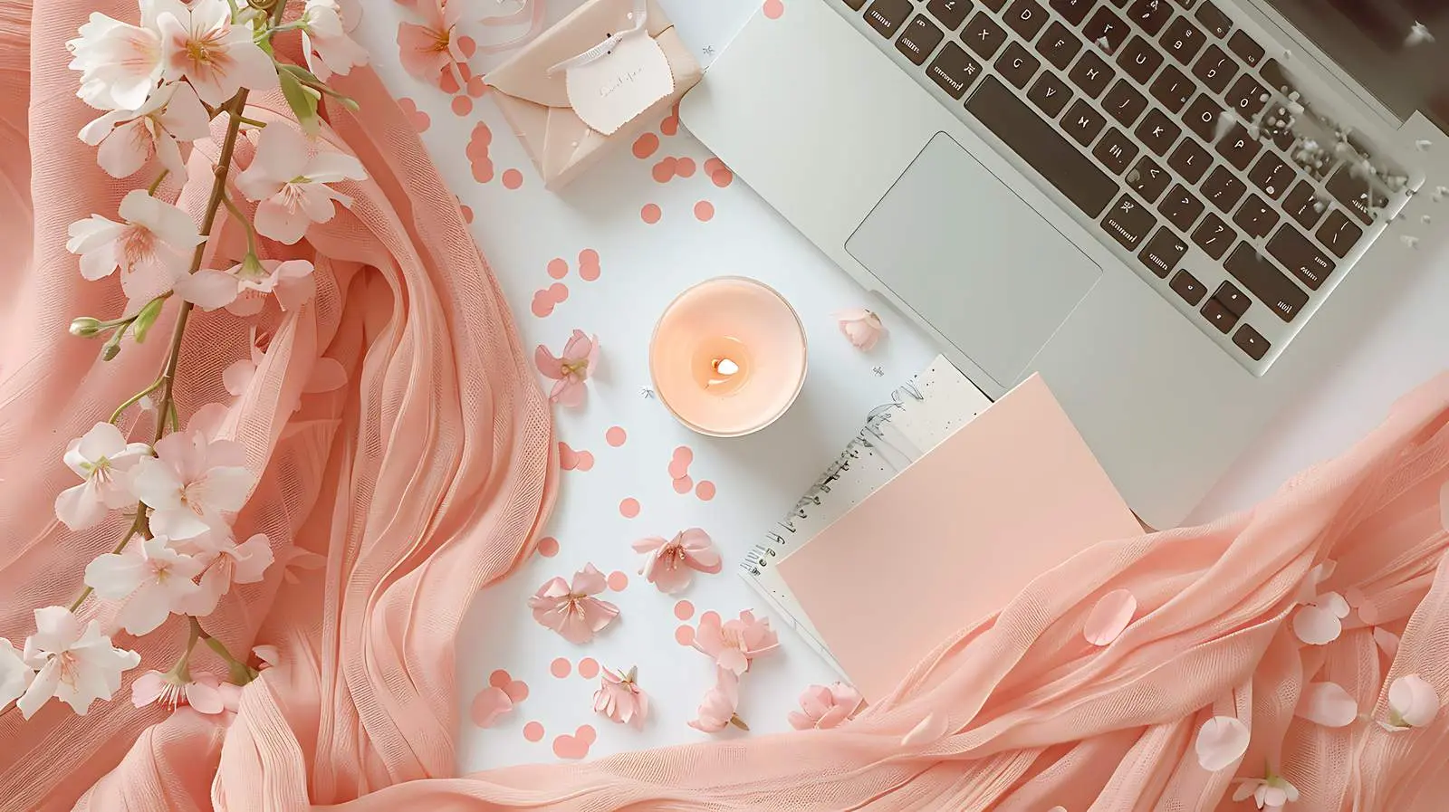 Elegant Flatlay of Laptop on Salmon Blanket — free download from Dotvec