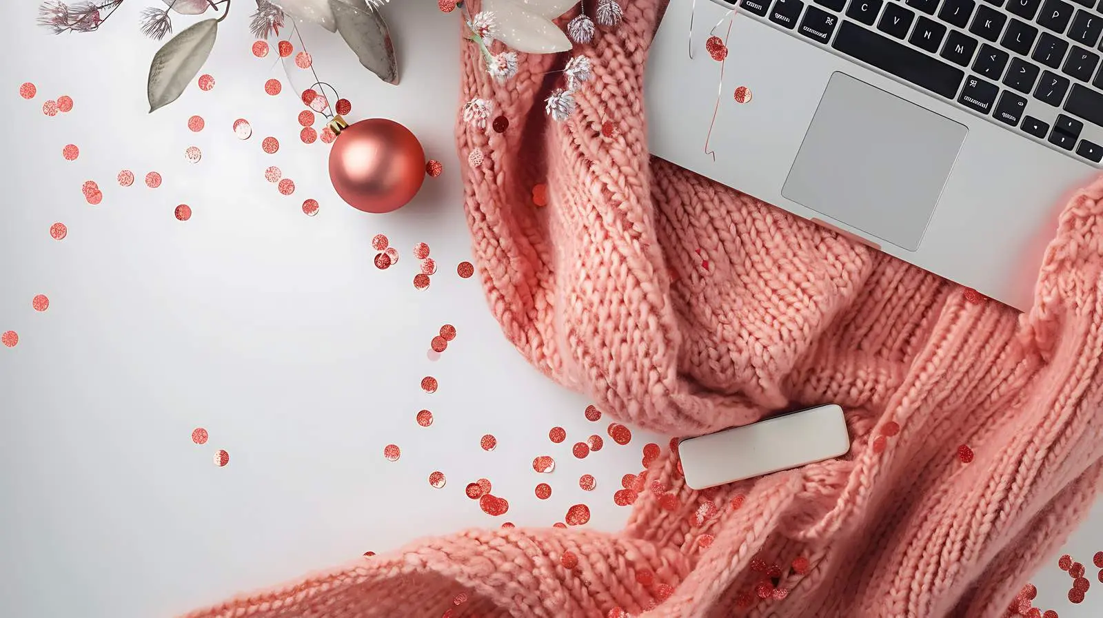 Elegant Flatlay of Laptop on Salmon Blanket — free download from Dotvec