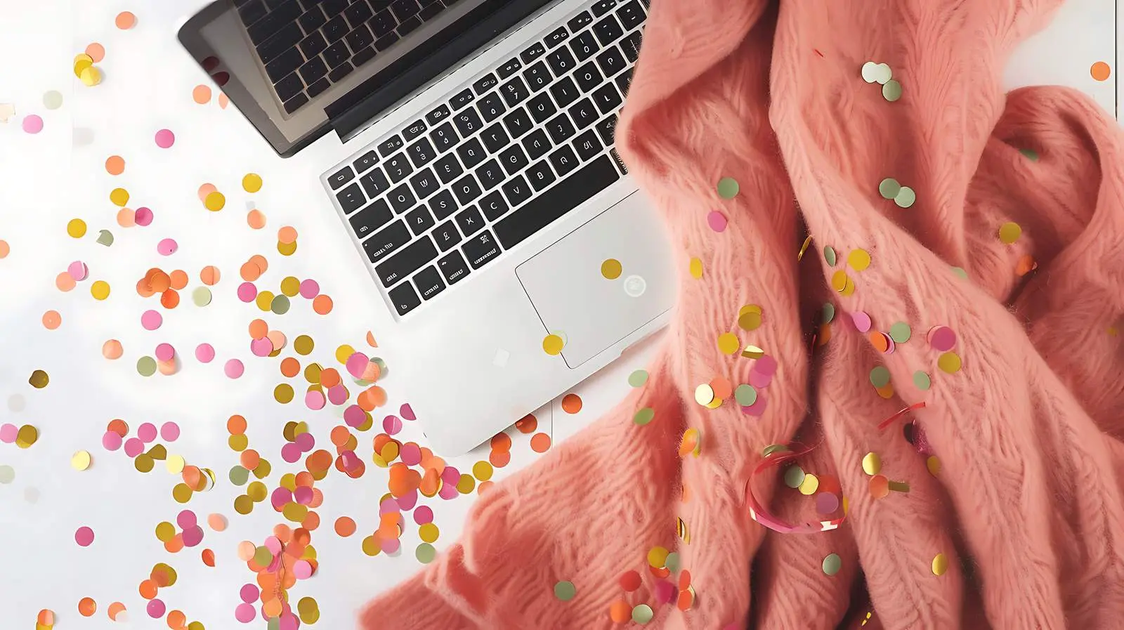 Elegant Salmon Flatlay with Laptop and Blanket — free download from Dotvec