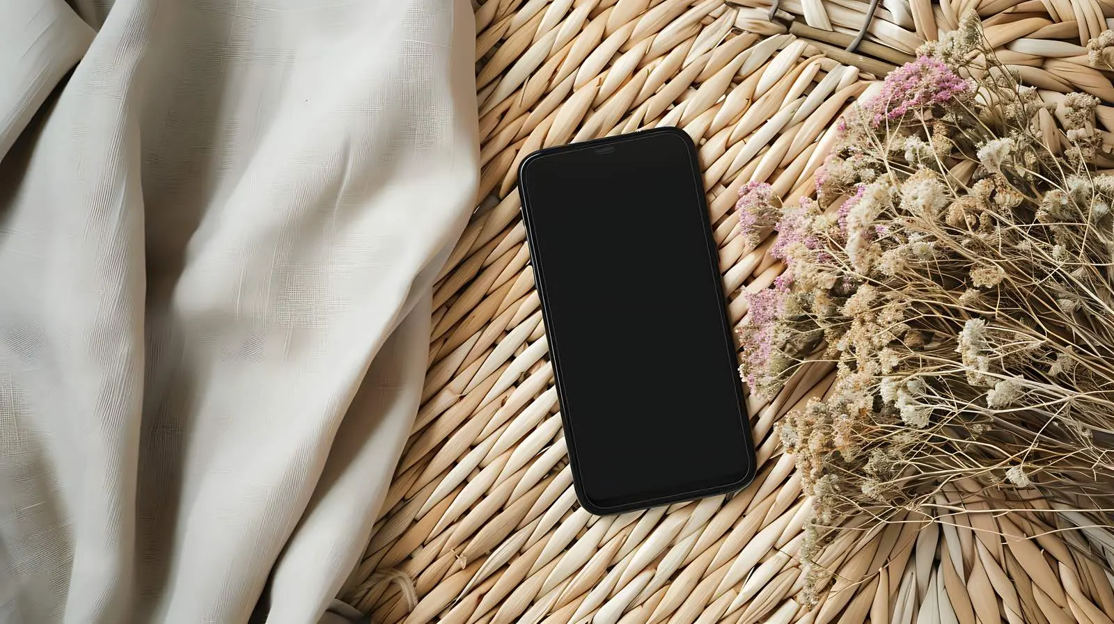 Flatlay of Mobile Phone with Dried Flowers — free download from Dotvec