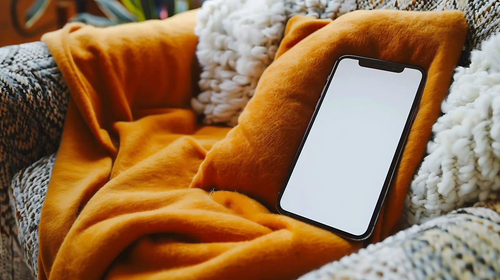 Flatlay of Mobile Phone on Woolen Background — free download from Dotvec