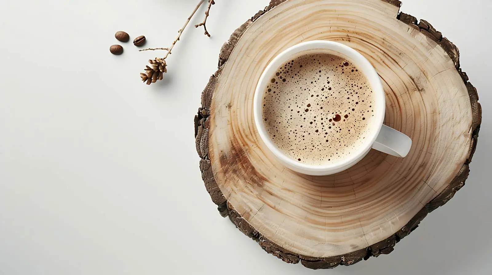 Mug of Coffee with Milk on Wooden Stump – free coffee image from Dotvec