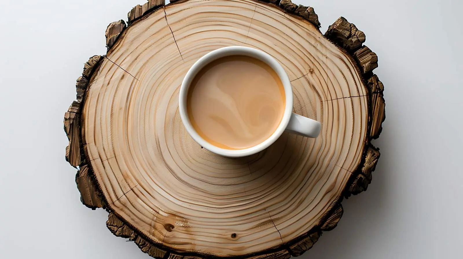 Coffee Mug Flatlay with Milk on Wood Stump – free face image from Dotvec