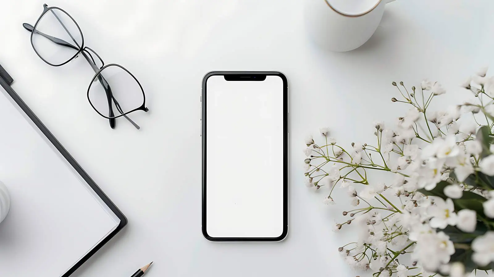 Aesthetic Flatlay of Blank Mobile Phone Screen — free download from Dotvec