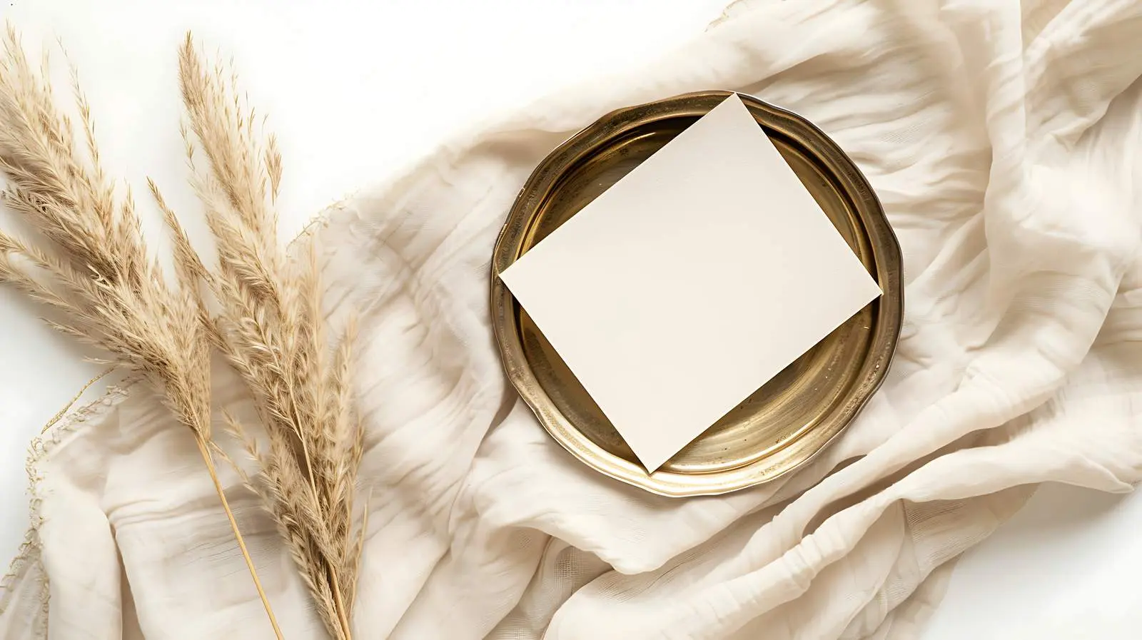 Flatlay of Blank Card on Brass Dish – free branding template image from Dotvec