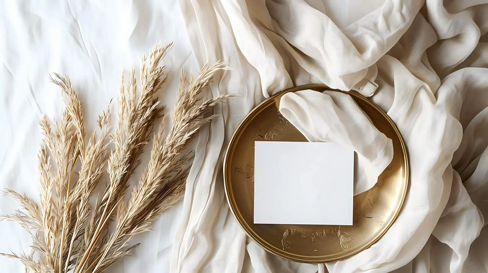 Flatlay of Blank Card on Brass Dish — free download from Dotvec