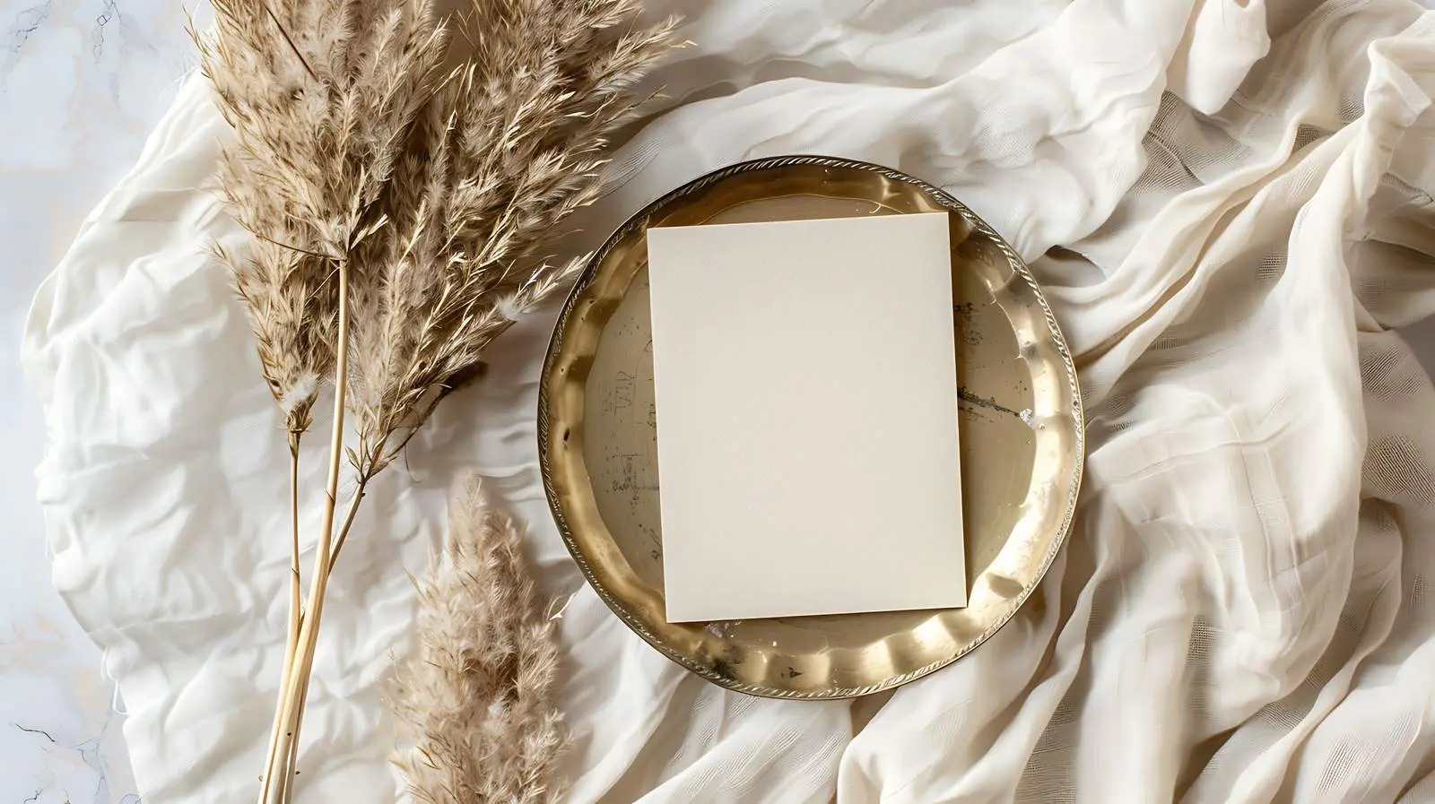 Flatlay of Blank Card on Brass Dish — free download from Dotvec