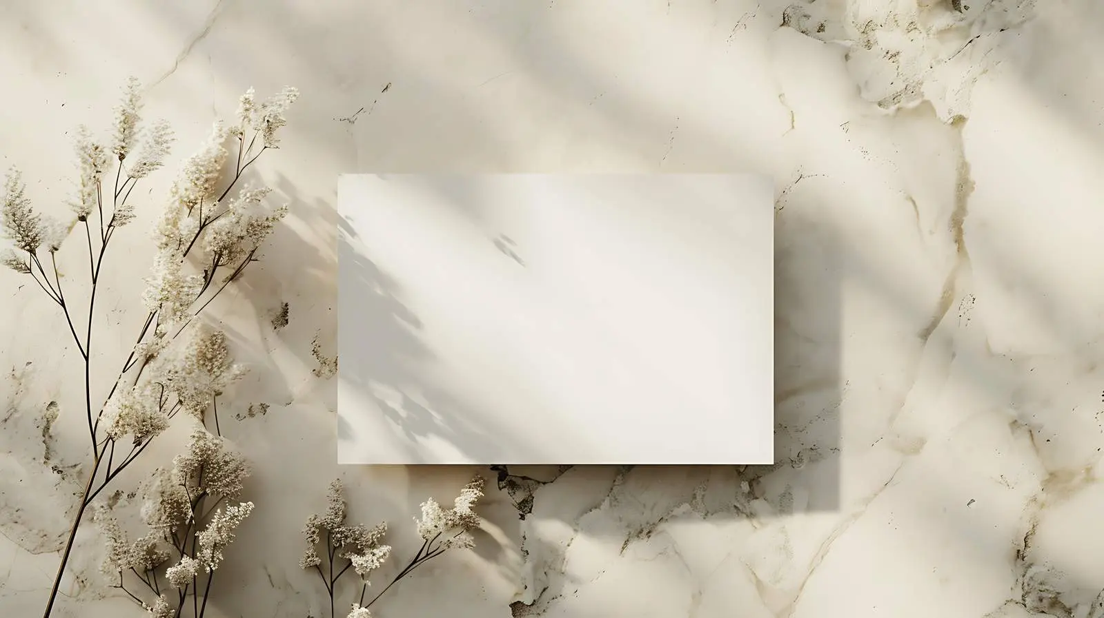 Flatlay of Blank Card on Beige Marble Background — free download from Dotvec