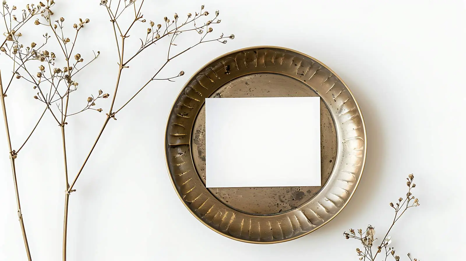 Flatlay of Blank Card on Brass Plate — free download from Dotvec