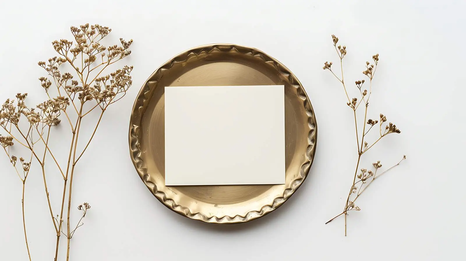Blank Card on Brass Plate with Dried Flowers — free download from Dotvec