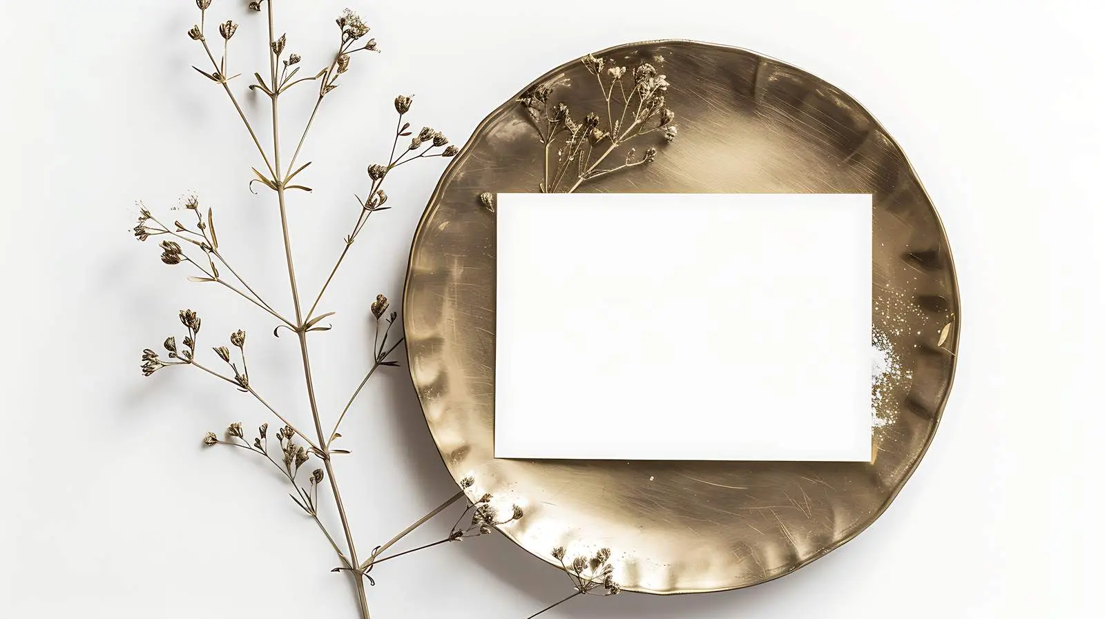 Flatlay of Blank Card on Brass Plate — free download from Dotvec