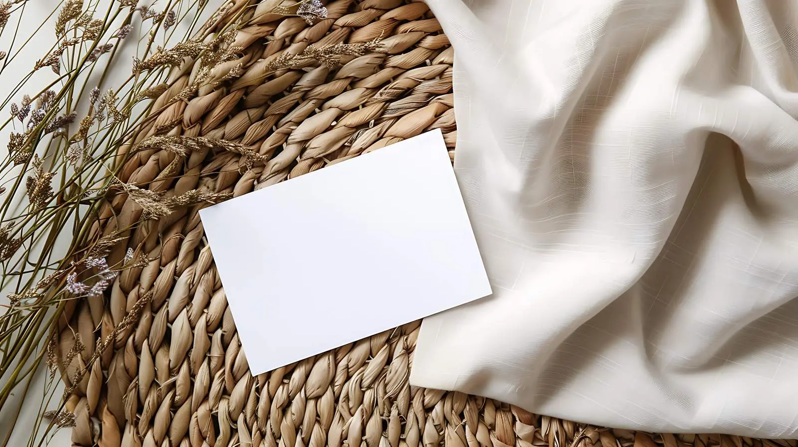 Blank Business Card on Wicker Rug Flatlay — free download from Dotvec