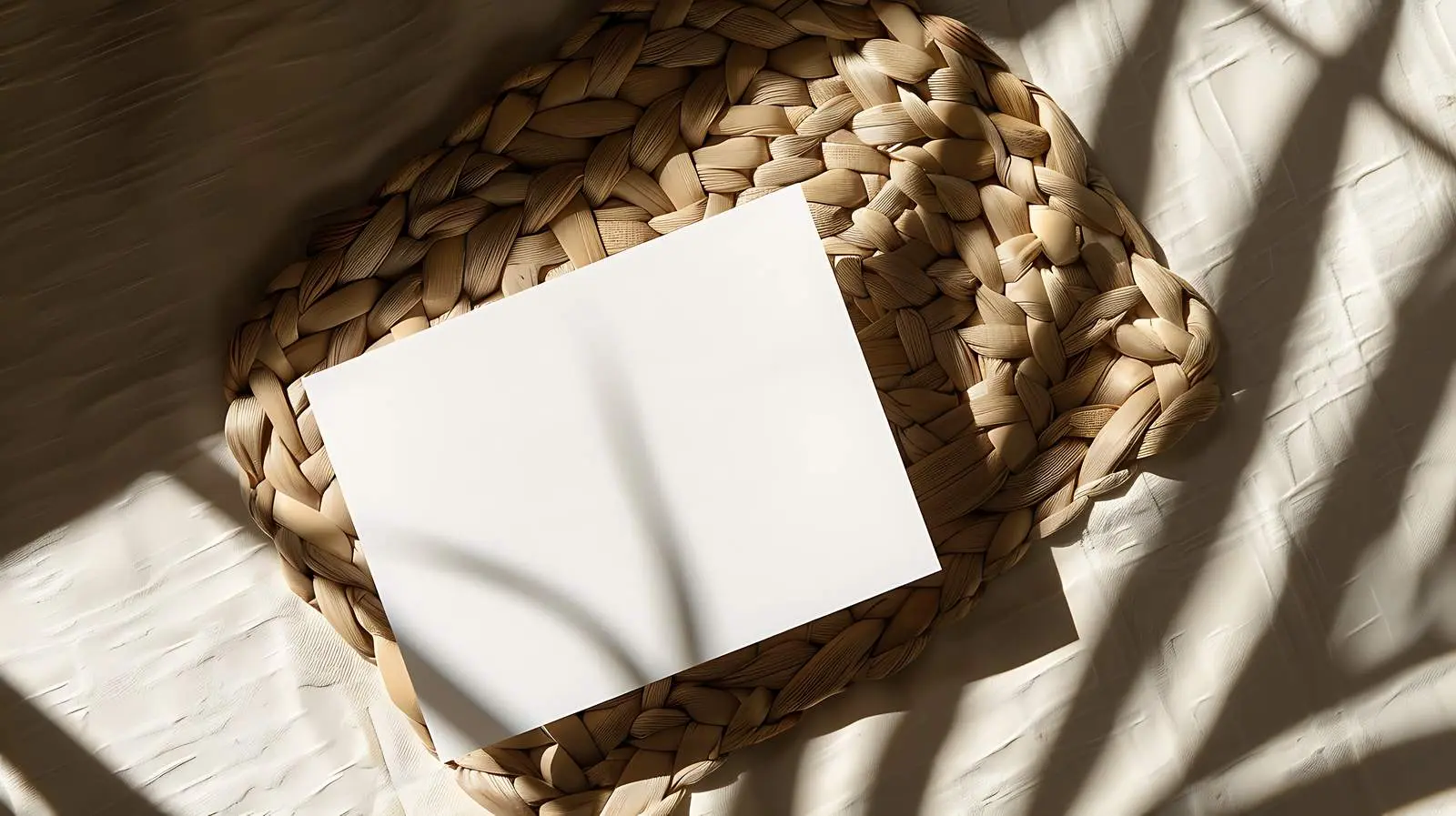 Blank Paper Card on Wicker Rug Flatlay — free download from Dotvec