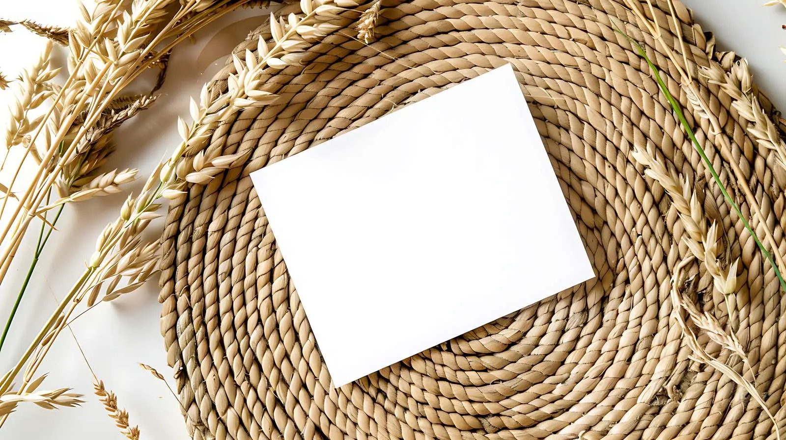 Blank Paper Card on Wicker Rug Flatlay – free photography background image from Dotvec