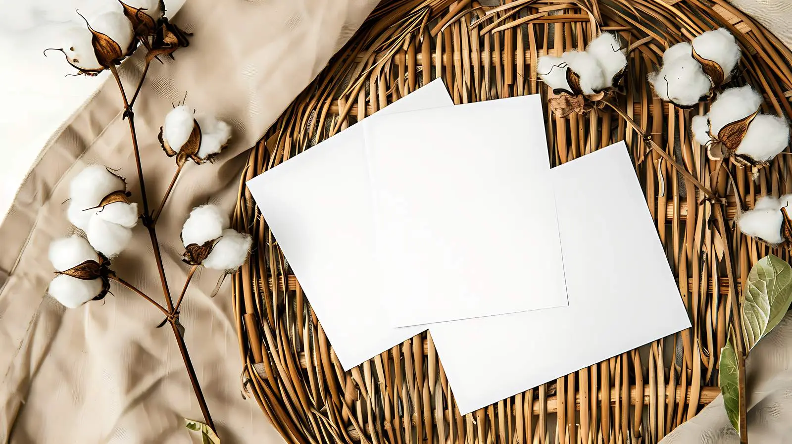 Flatlay of Blank Paper Cards with Cotton Stalk — free download from Dotvec