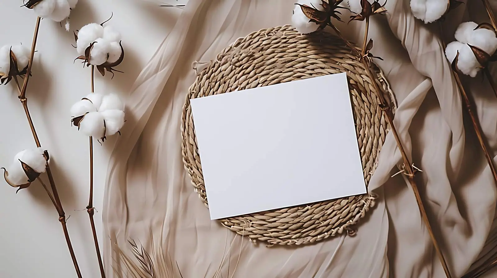 Flatlay of Blank Paper Cards and Cotton Stalk — free download from Dotvec