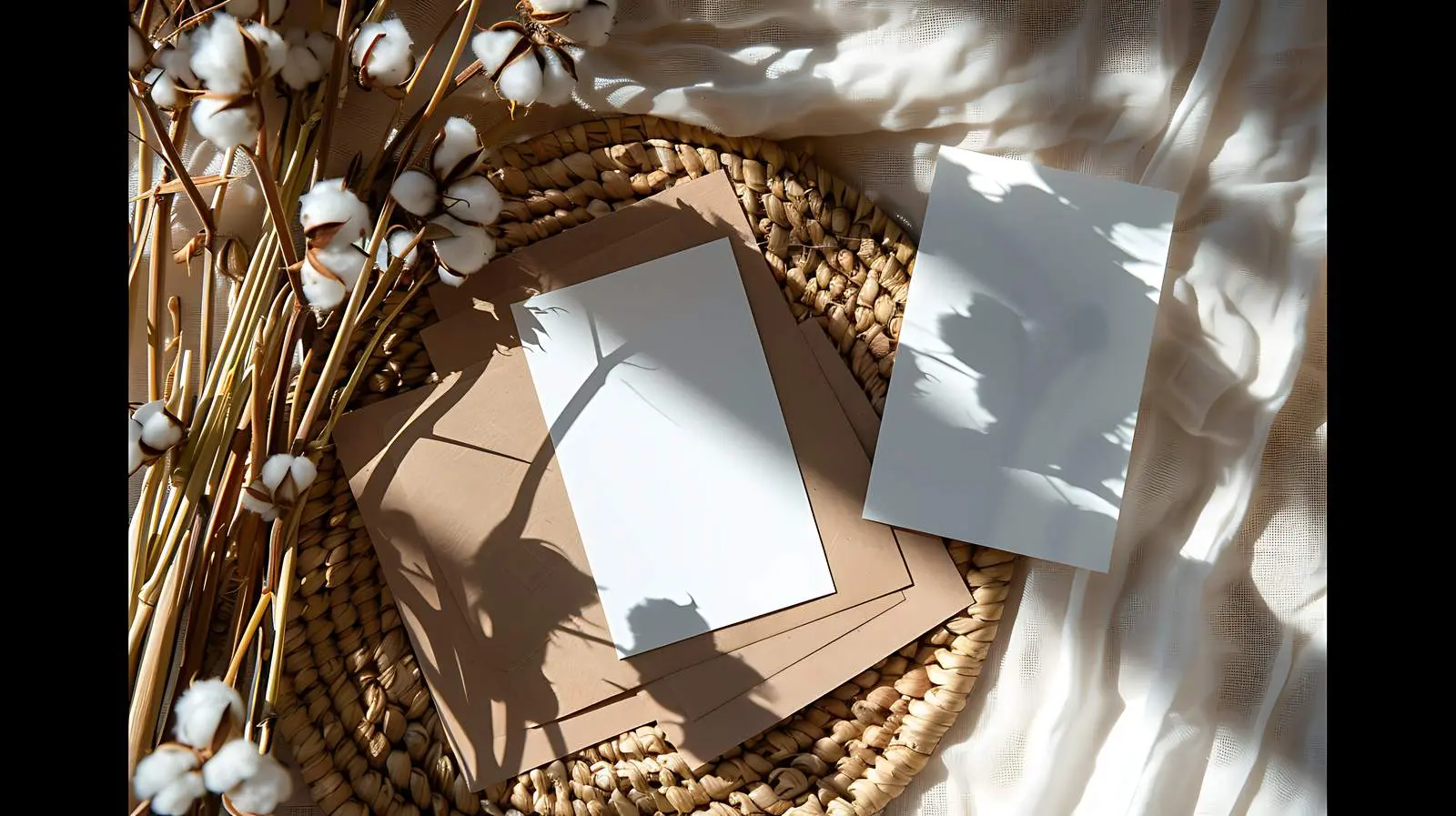 Flatlay of Blank Paper Cards with Cotton Stalk — free download from Dotvec