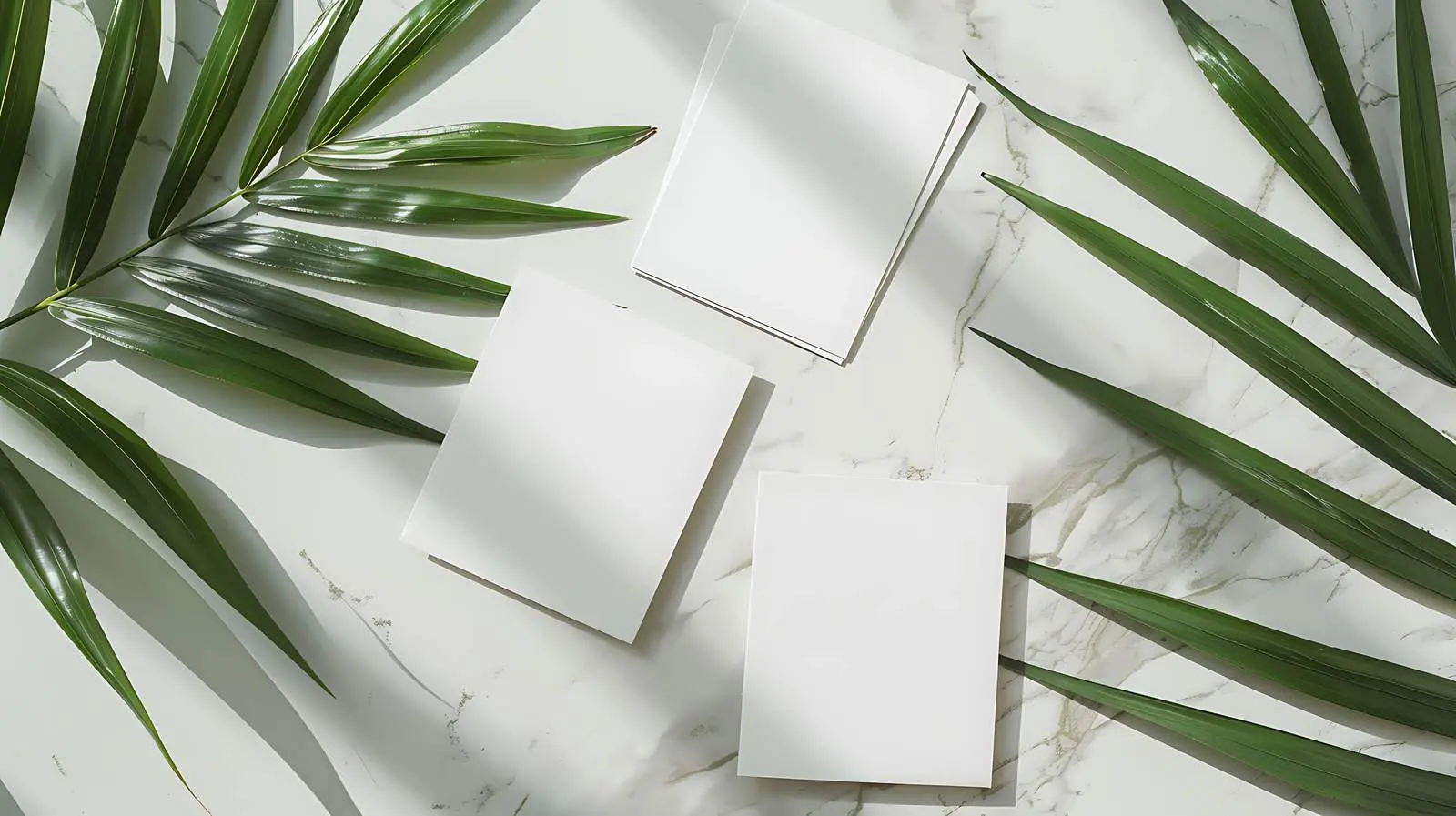 Flatlay of Blank Paper Cards and Palm Leaf — free download from Dotvec
