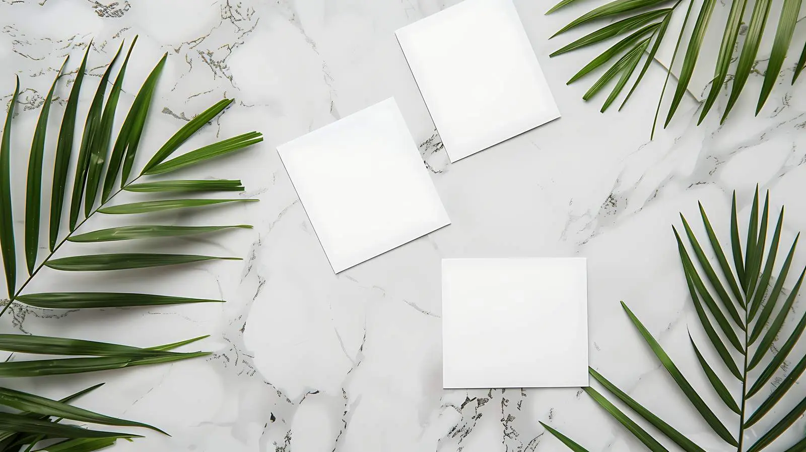 Flatlay of Blank Paper Cards and Palm Leaf — free download from Dotvec