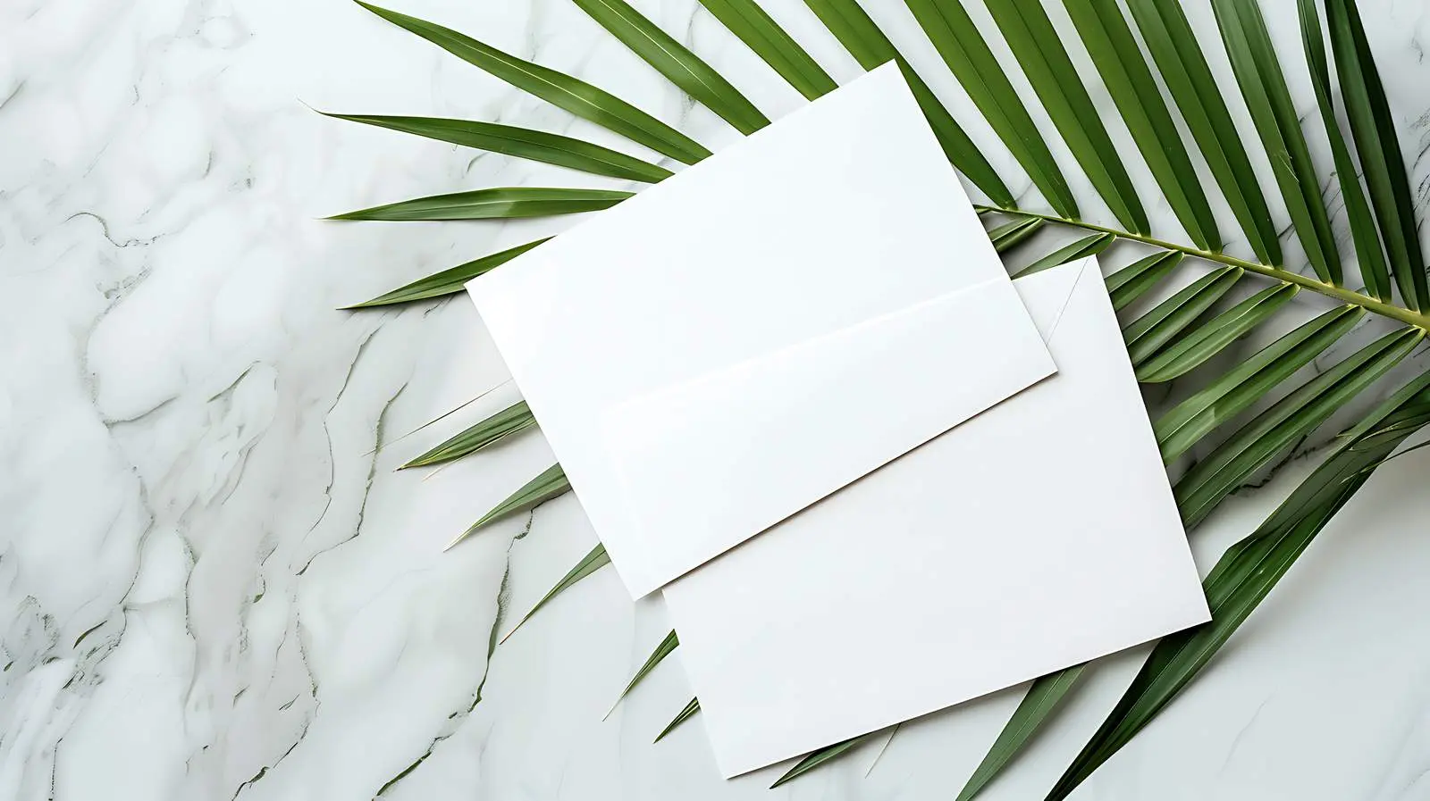 Flat Lay of Blank Paper Cards with Palm Leaf — free download from Dotvec