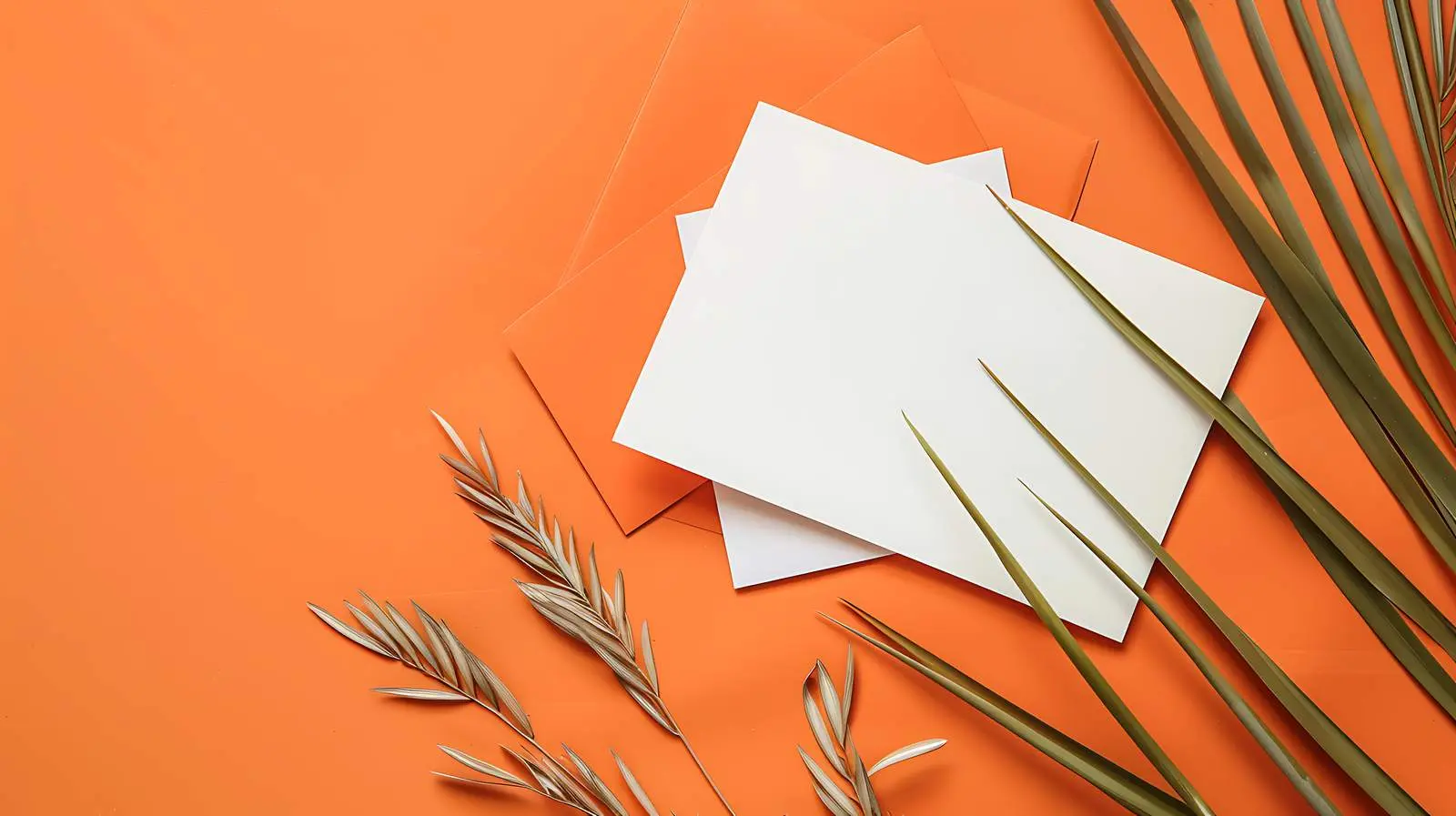 Flatlay of Blank Paper Cards with Palm Leaf – free advertising image from Dotvec
