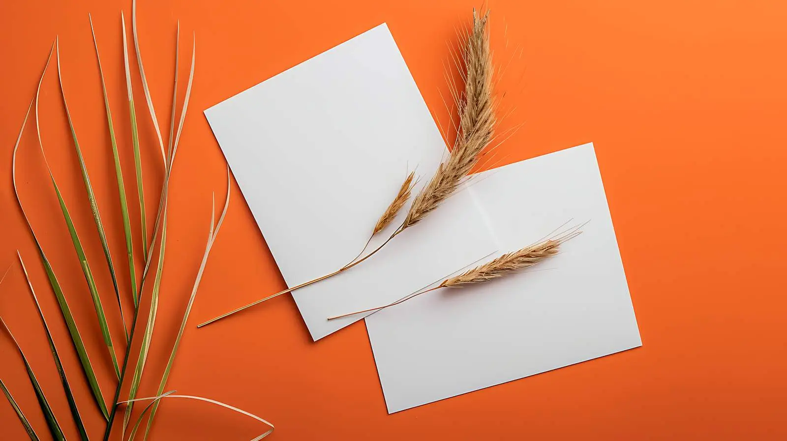Flatlay of Blank Cards with Palm Leaf – free paper card image from Dotvec