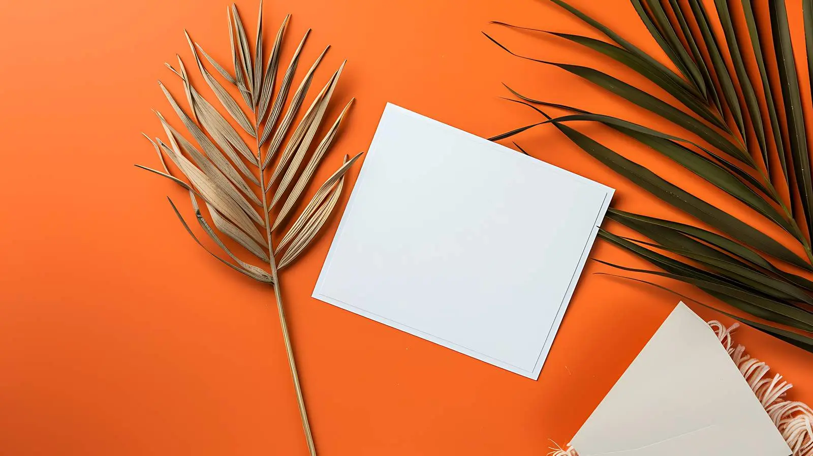 Flatlay of Blank Paper Cards with Palm Leaf – free paper card image from Dotvec