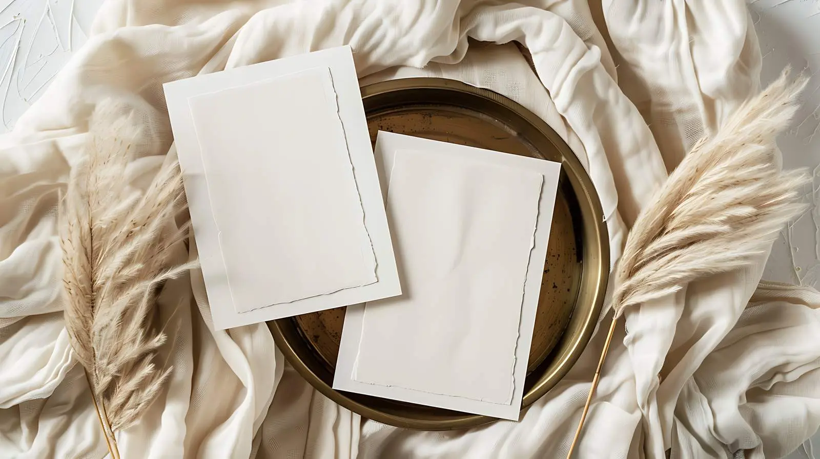 Elegant Flatlay of Blank Paper Cards and Pampas Grass — free download from Dotvec