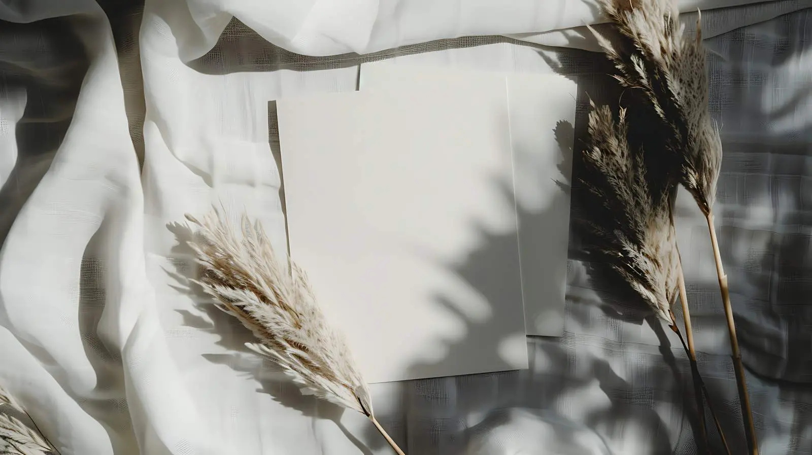 Elegant Flatlay of Blank Paper Cards and Pampas Grass – free paper card image from Dotvec