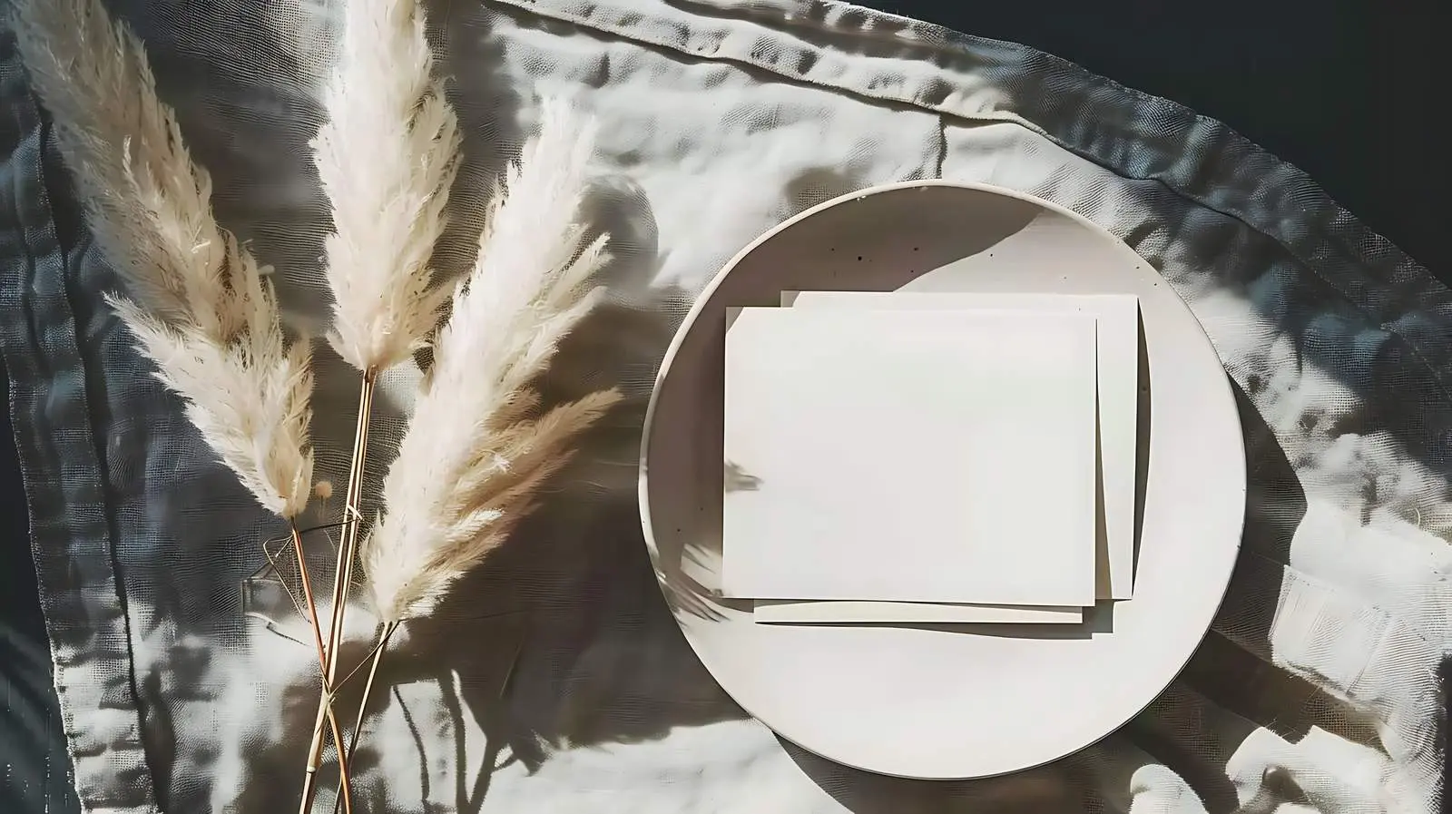 Flatlay of Blank Paper Cards with Pampas Grass – free paper card image from Dotvec