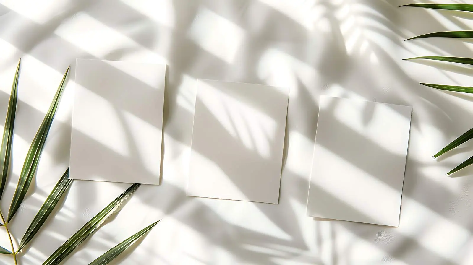 Blank Paper Cards in Sunlight Shadow Flatlay – free paper card image from Dotvec