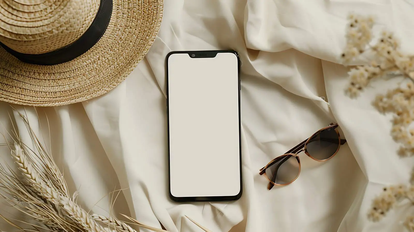 Mobile Phone Flatlay with Poppy Flower — free download from Dotvec