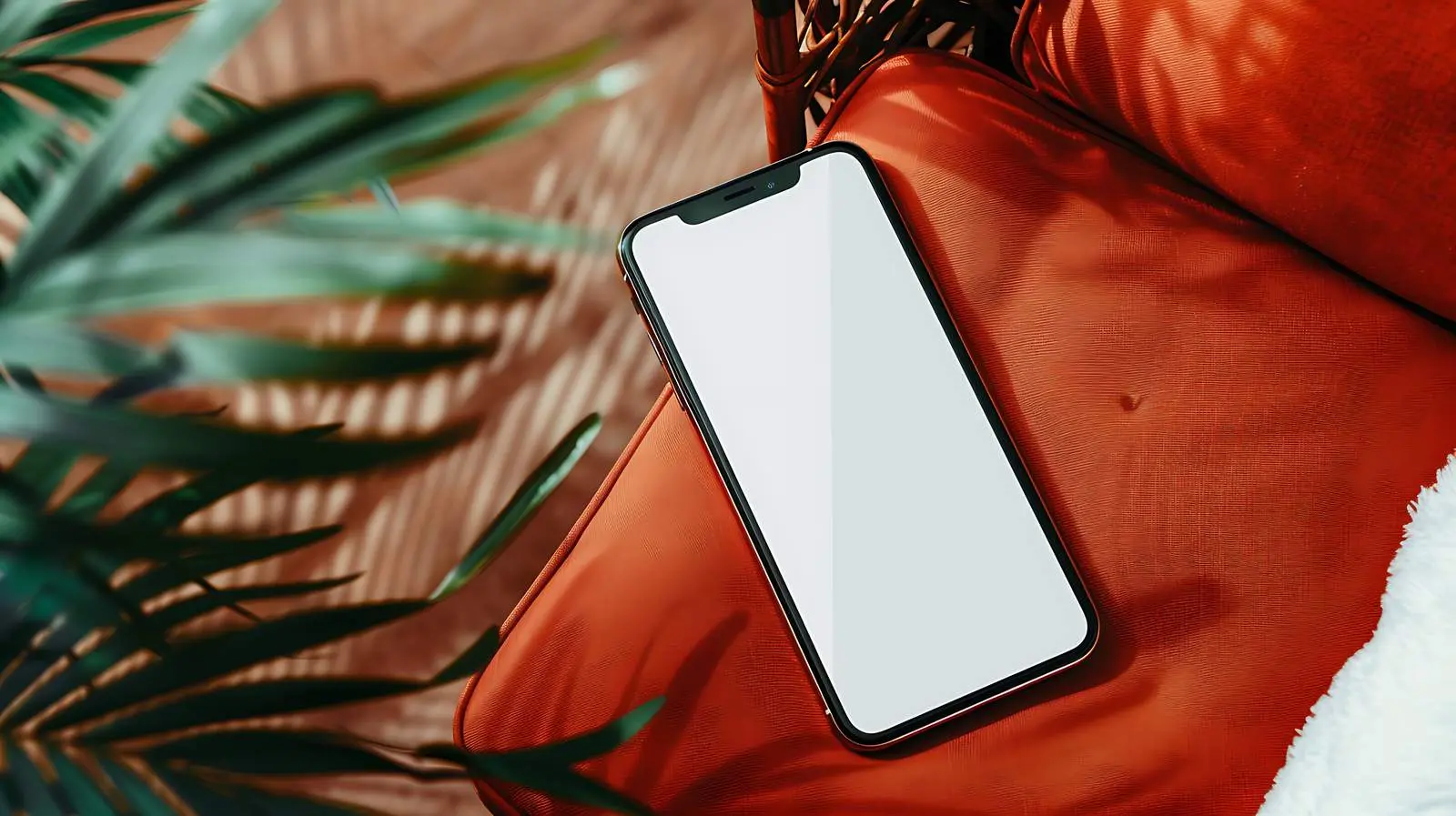 Flat Lay of Blank Mobile Phone on Ginger Background — free download from Dotvec