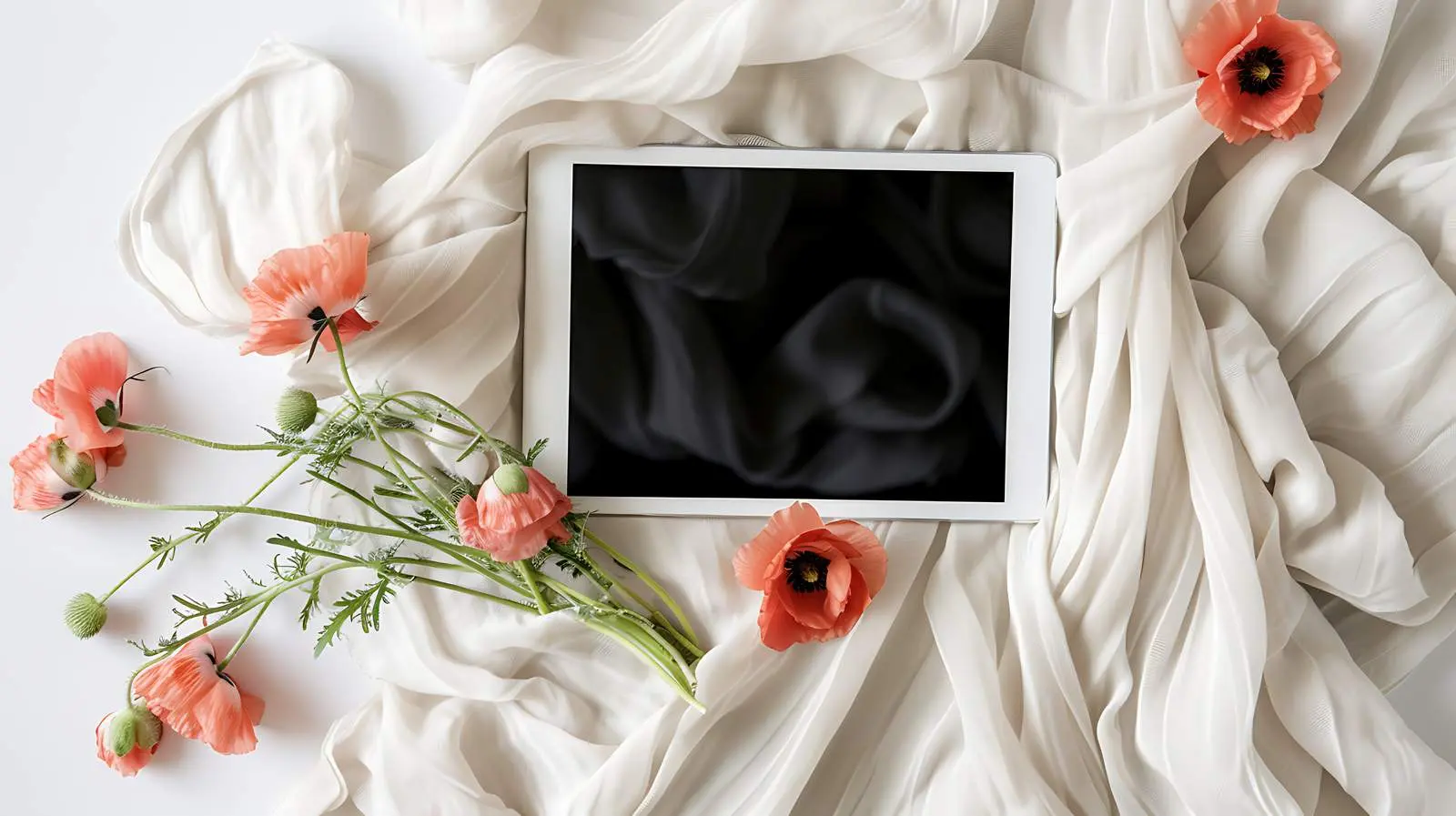 Flatlay Mockup of Blank Tablet Screen – free office image from Dotvec