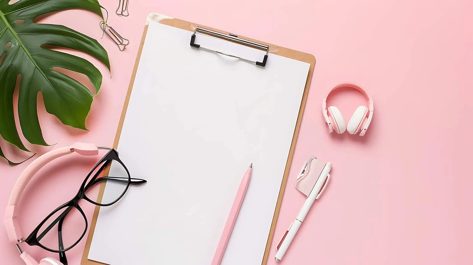 Flatlay of Blank Clipboard and Paper Sheet – free office image from Dotvec