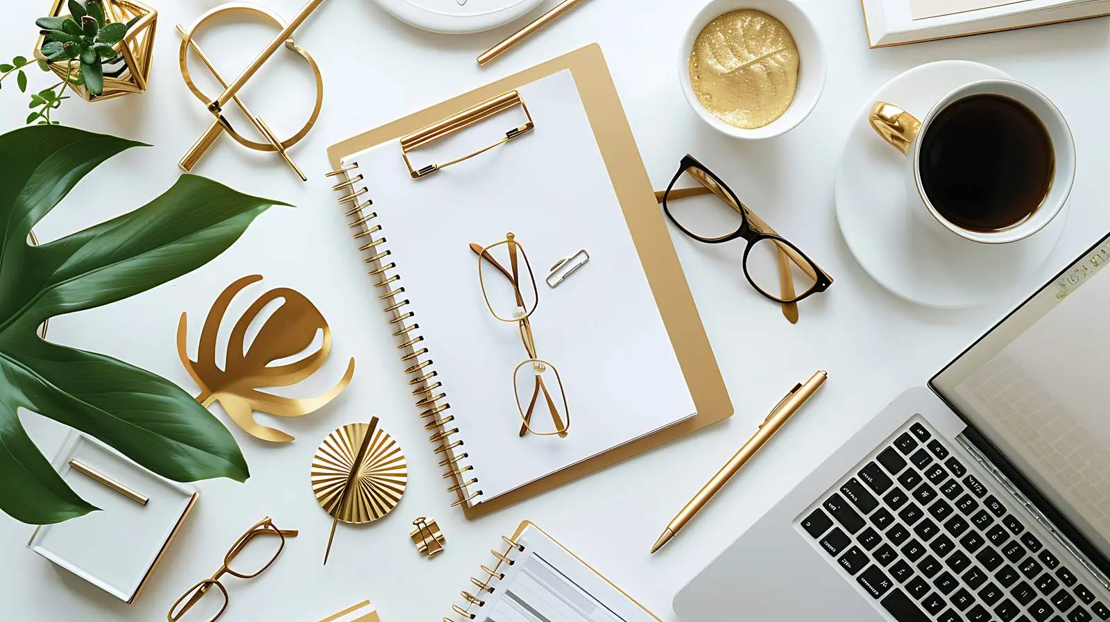 Gold Female Accessories and Office Items Flatlay — free download from Dotvec