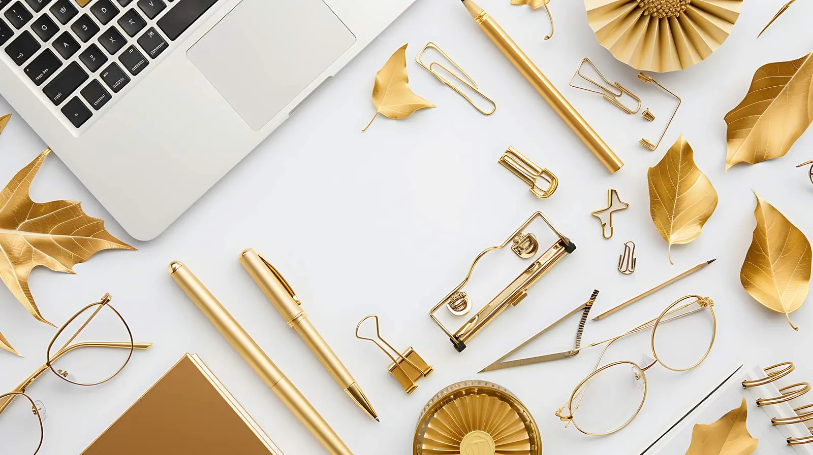 Gold Female Accessories and Office Essentials Flatlay — free download from Dotvec