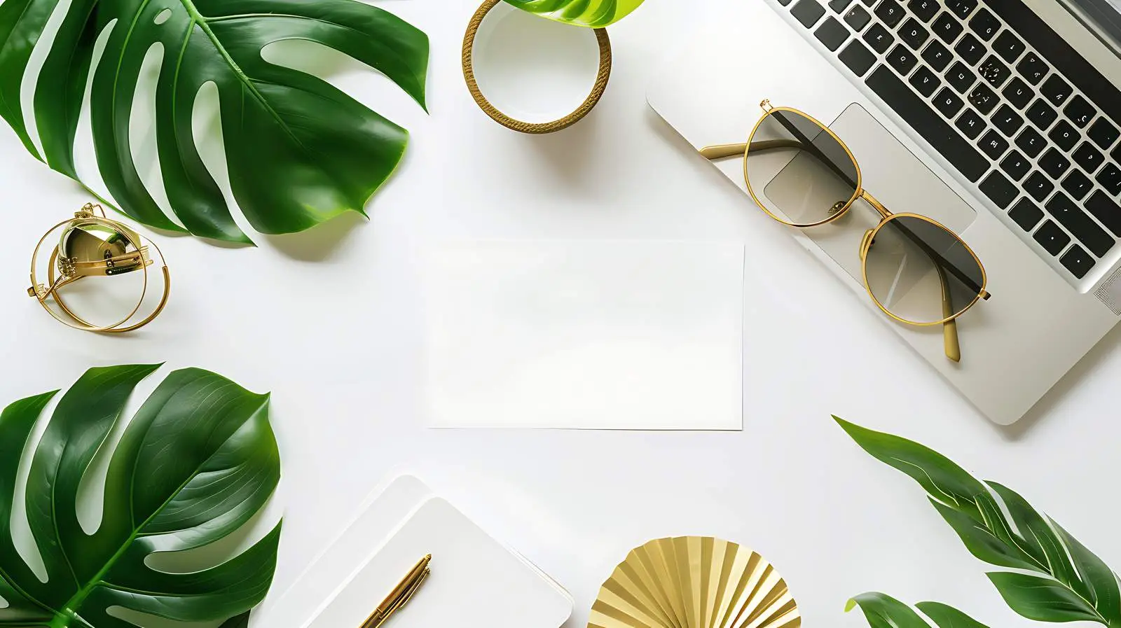 Laptop Flatlay with Blank Card and Accessories — free download from Dotvec