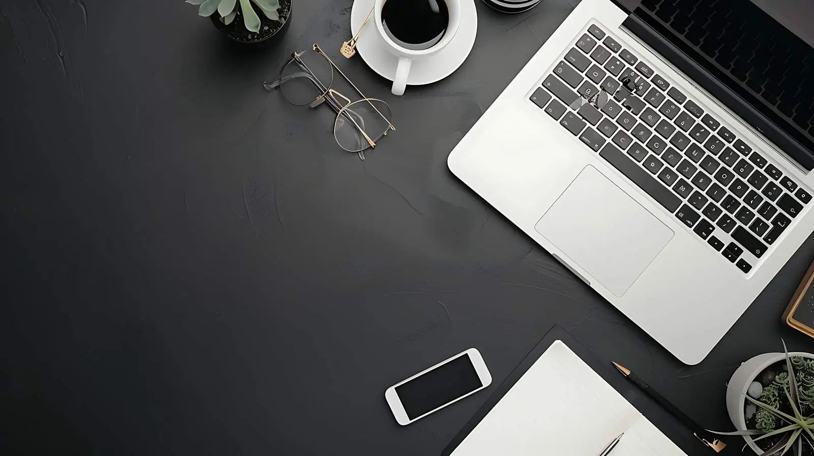 Laptop Flatlay on Black Table for Remote Work – free free image from Dotvec
