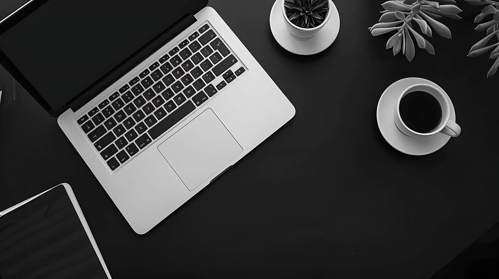 Laptop Flatlay on Black Table for Home Office – free free image from Dotvec