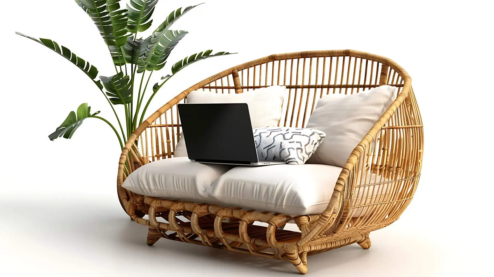 Laptop on Luxury Rattan Lounge Chair — free download from Dotvec