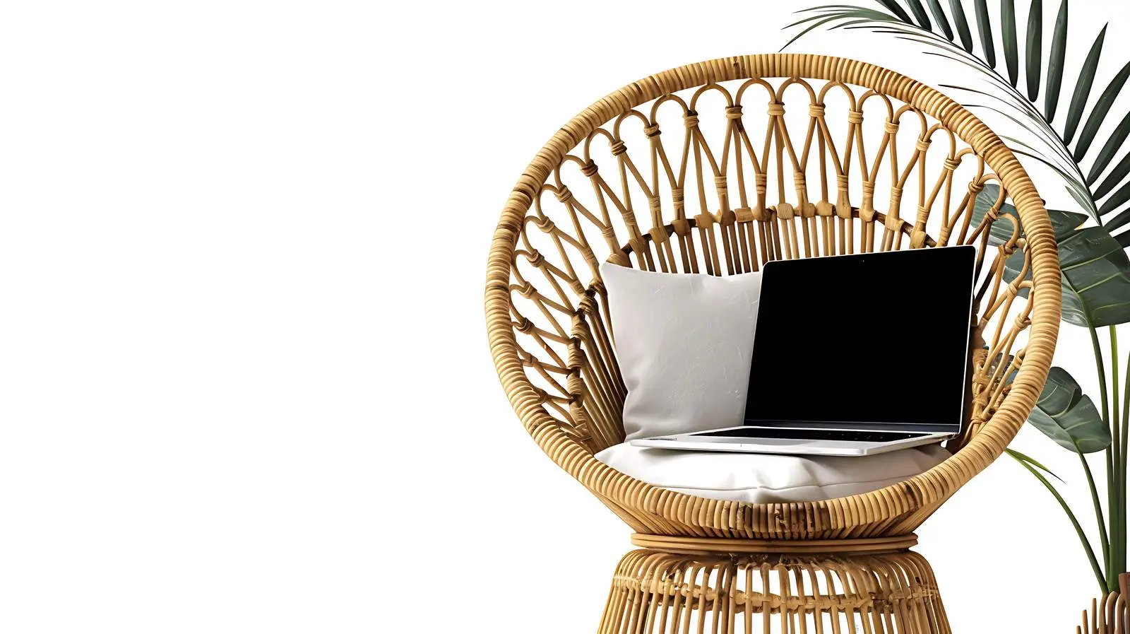 Laptop on Luxury Rattan Lounge Chair Flatlay — free download from Dotvec