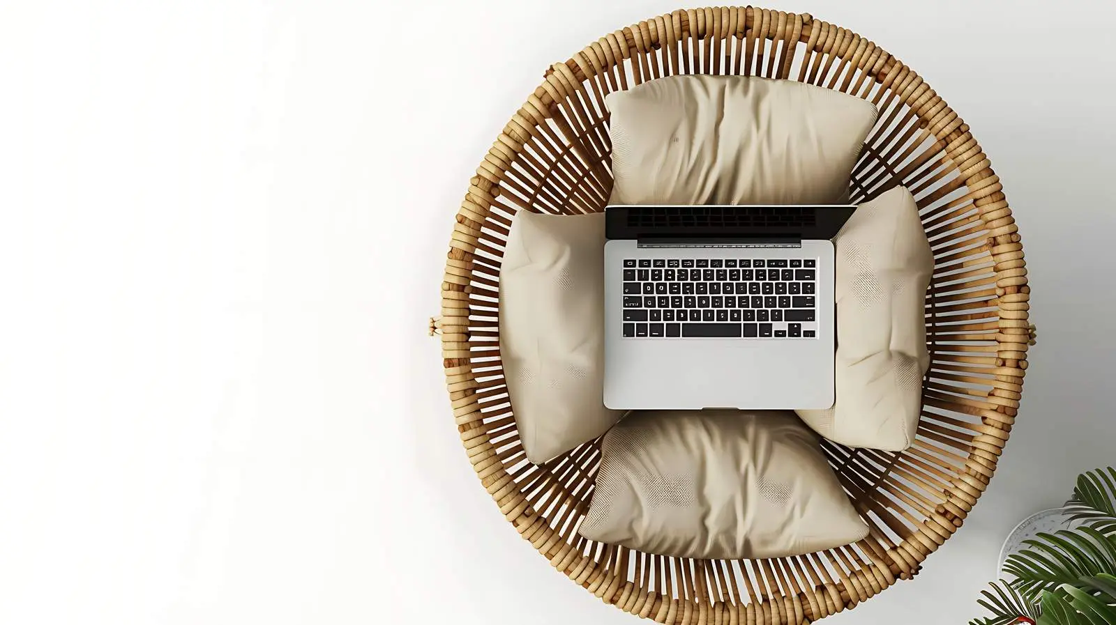 Luxurious Rattan Lounge with Laptop Flatlay – free tech lifestyle image from Dotvec